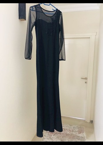 Siyah Uzun Kollu Gotik Kadın Abiye Elbise