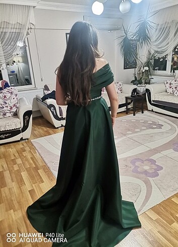 40 Beden yeşil Renk Nişan Elbisesi Zümrüt Rengi