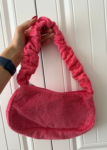 Pembe Kadın Kadife Saten Omuz Çantası