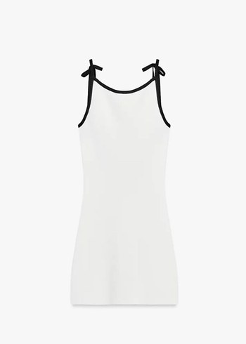 Zara Beyaz Midi Halter Yaka Kolsuz Elbise