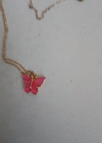 Pembe Zincir Detaylı Minimalist Kelebek Kolye - Görsel 5