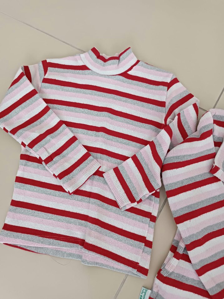 Kırmızı Gri Çizgili Çocuk badi - Görsel 2