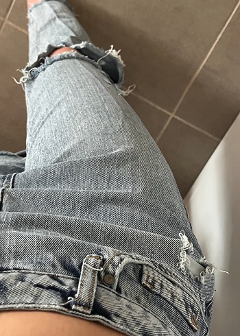 38 Beden Gri Bol Kesim Midi Denim Kadın Kot Pantolon