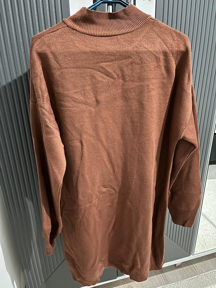 Kahverengi Uzun Kollu Örgü Kadın Kazak - Görsel 2