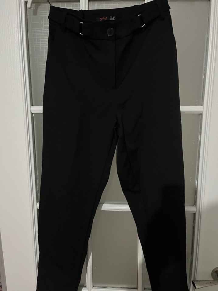 Kadın Siyah Kemerli Kumaş Pantolon - Görsel 2