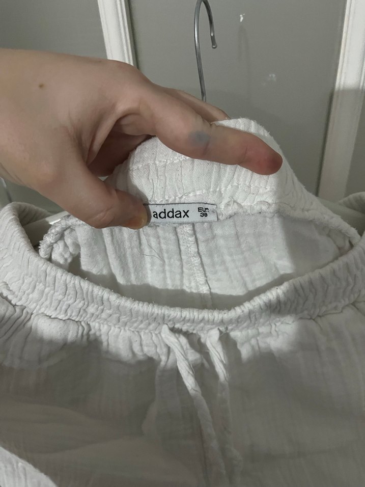 Beyaz Bol Kesim Keten Midi Pantolon - Görsel 2