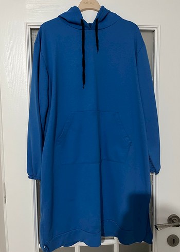 Mavi Kapüşonlu Rahat Kesim Sweatshirt Elbise - Görsel 2