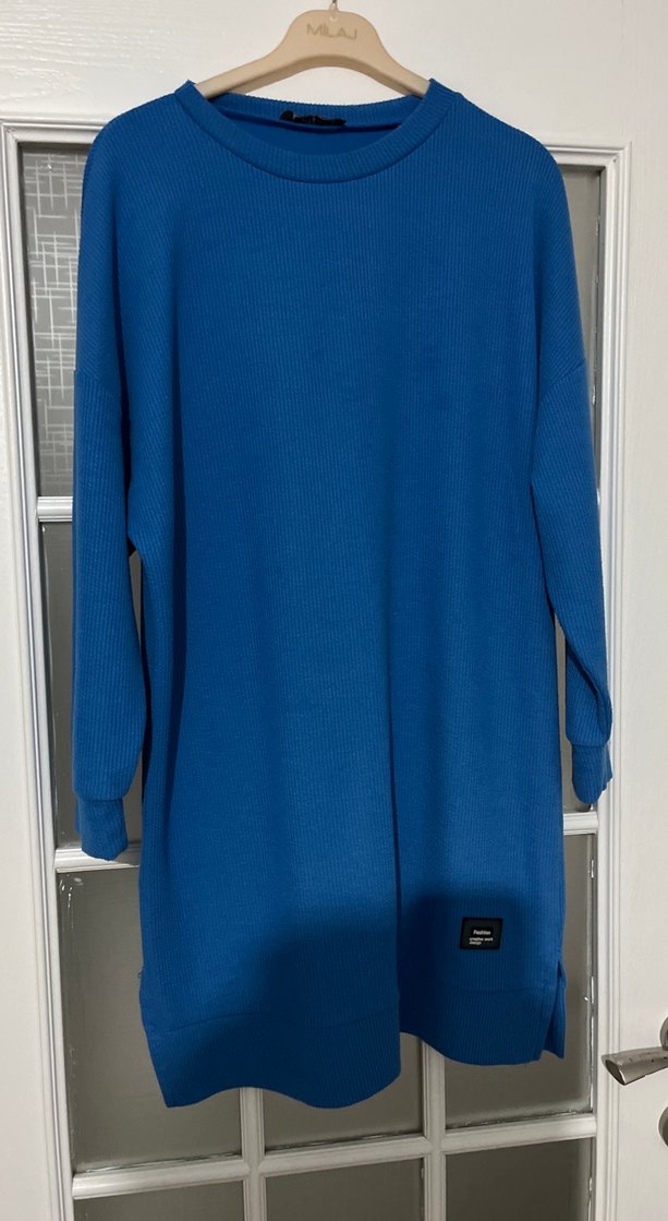 Kadın Mavi Uzun Kollu Salaş Tunik - Görsel 2