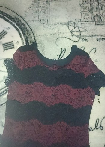 Camaieu Bordo Dantelli Fitilli Triko Elbise