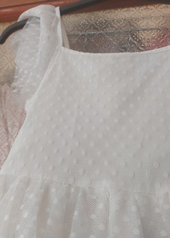 10 Yaş Beden Kız Çocuk Beyaz Fırfırlı Pamuk Elbise