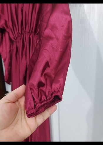 Diğer Drapeli Bordo Uzun Kadın Elbise