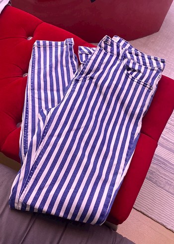 Mavi Çizgili Kadın Denim Pantolon