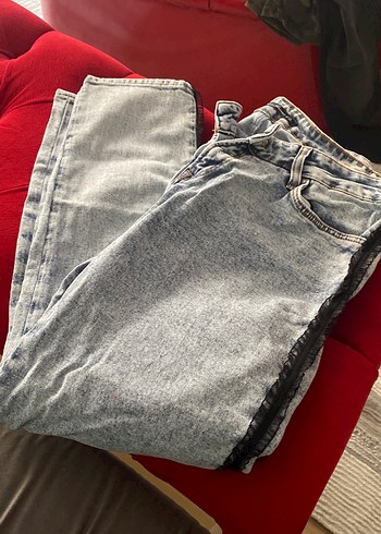 Gri Bağcıklı Midi Denim Pantolon