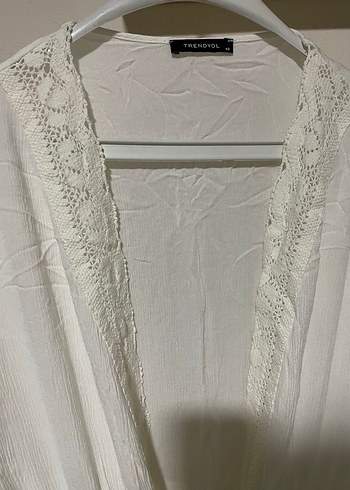 Uzun Beyaz Bohem Kadın kimono - Görsel 2