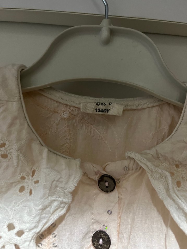 Kız Çocuk Bej Nakışlı Keten Elbise - Görsel 4