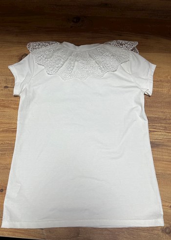 Kız Çocuk Beyaz Dantelli Kısa Kollu Bluz - Görsel 4