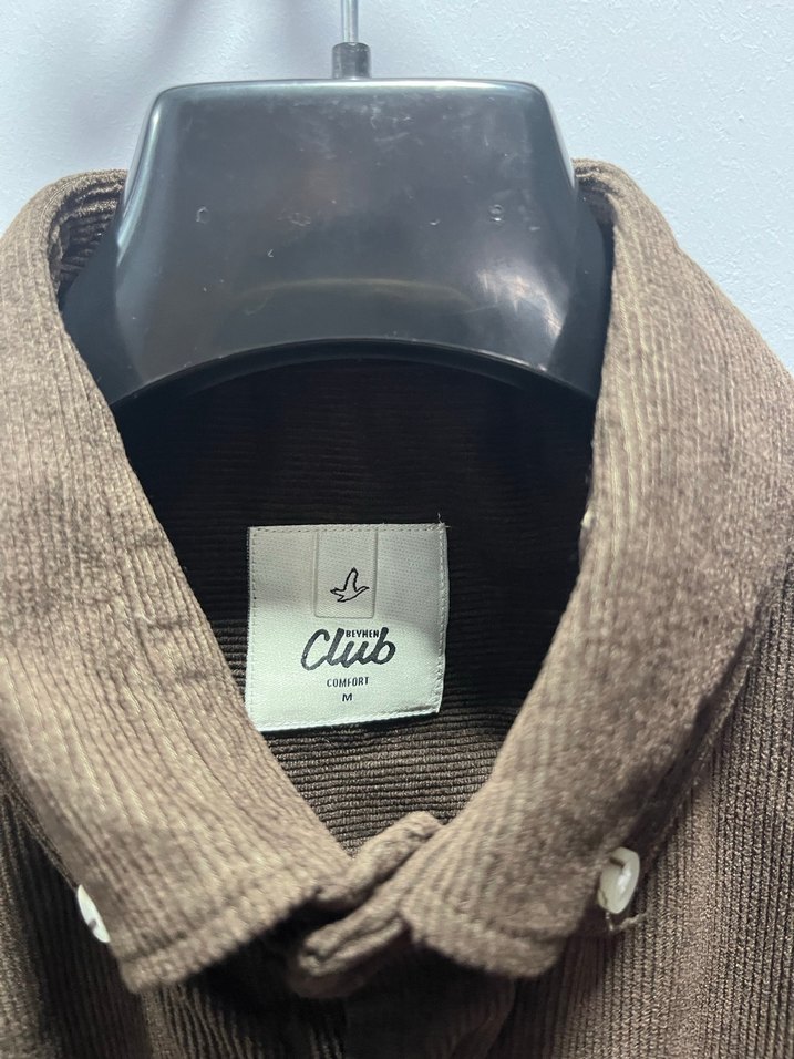 Erkek kahverengi kadife uzun kollu gömlek - Görsel 2