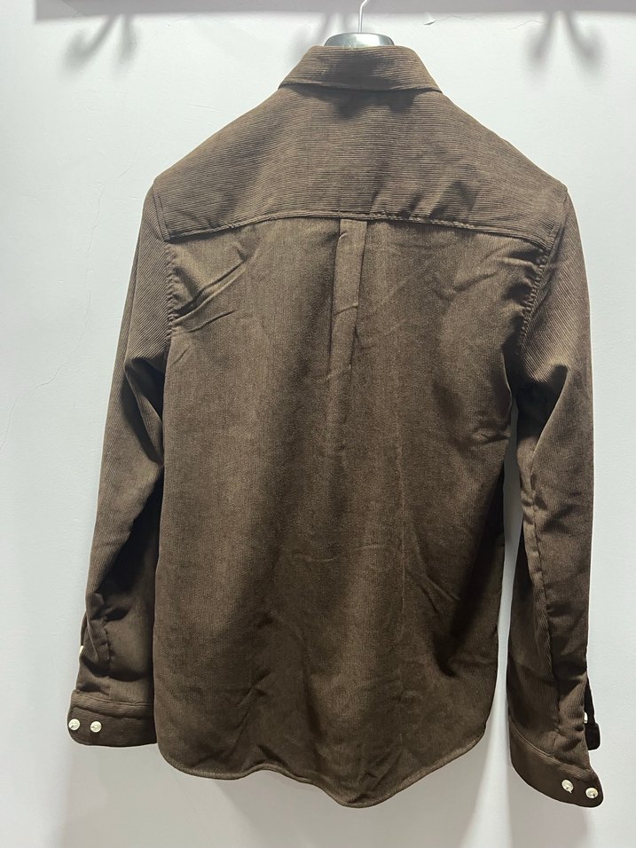 Erkek kahverengi kadife uzun kollu gömlek - Görsel 3