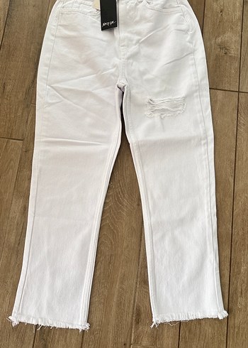Beyaz Midi Regular Fit Kot Pantolon