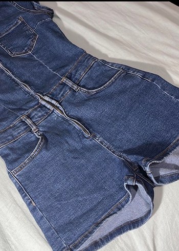 bershka mavi Denim Fermuarlı Kadın Tulum - Görsel 3