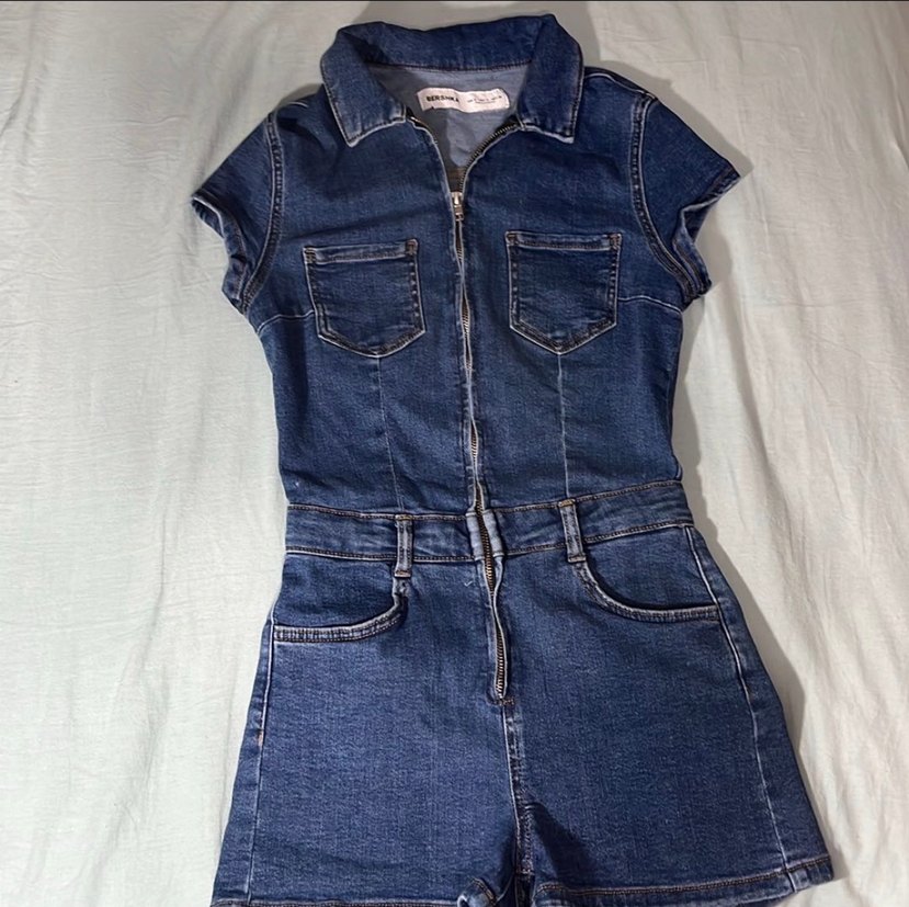 bershka mavi Denim Fermuarlı Kadın Tulum - Görsel 2