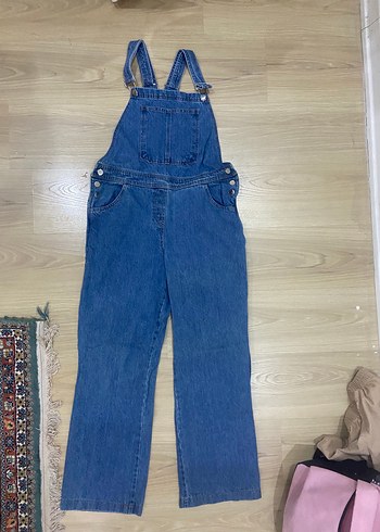 Mavi Kot Kadın Askılı Bol Paça Tulum