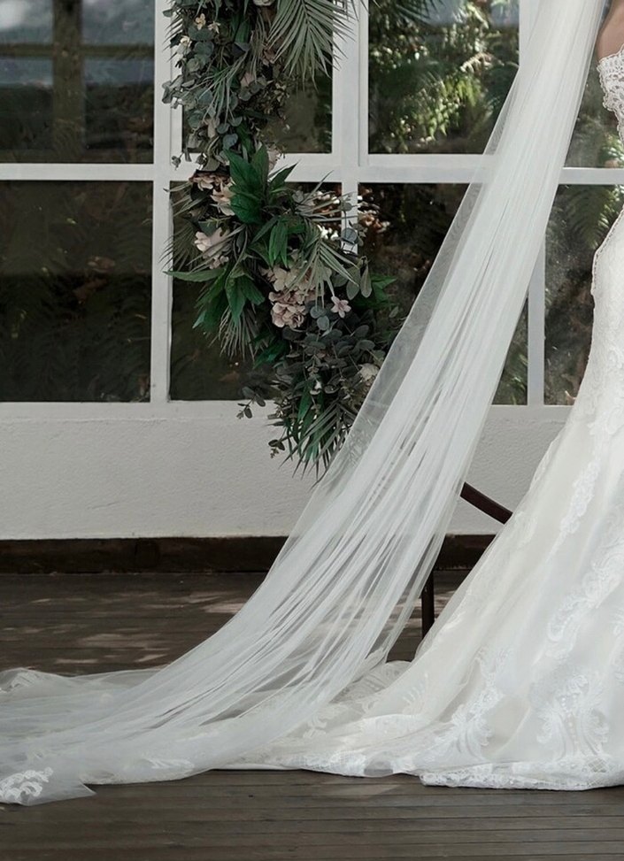 Uzun Kollu Beyaz Balık Gelinlik - Görsel 4