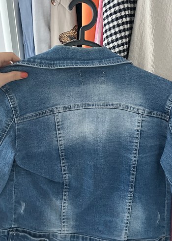 s Beden mavi Renk Düğmeli, Vücuda Oturan Kadın Denim Ceket