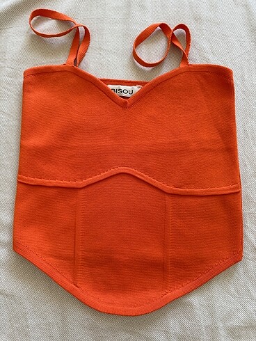 Turuncu crop ip askı bluz