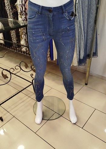 Kadın Parlak Payetli Mavi Skinny Denim Jean