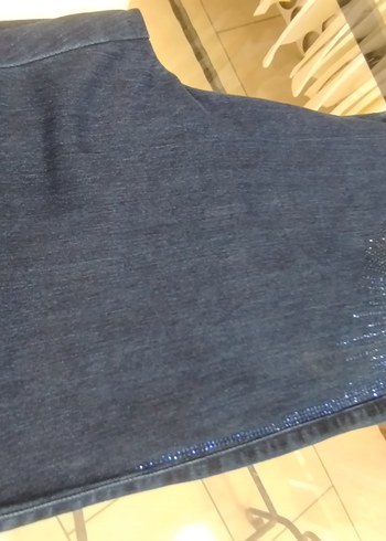 48 Beden lacivert Renk Kemer Detaylı Lacivert Kadın Denim Pantolon
