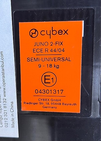 9- 18 kg Beden Cybex juno 2 fix oto koltuğu