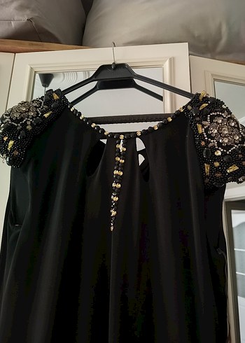 siyah taş detaylı abiye elbise - Görsel 4