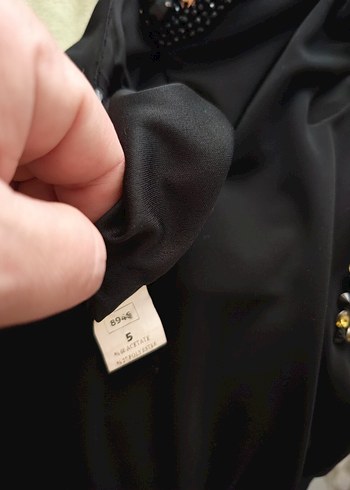 siyah taş detaylı abiye elbise - Görsel 6