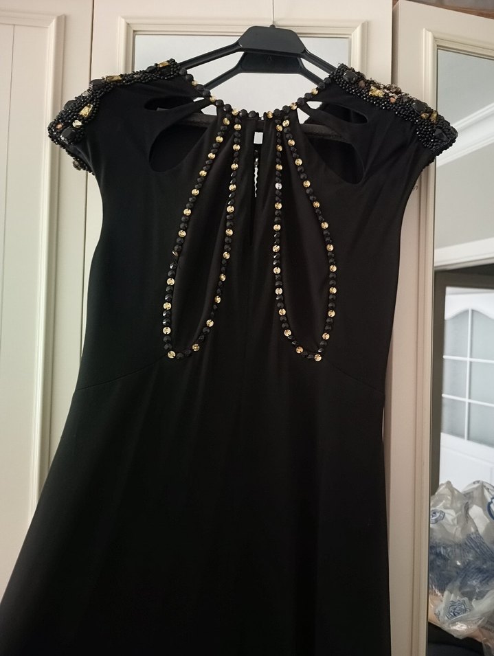 siyah taş detaylı abiye elbise - Görsel 3