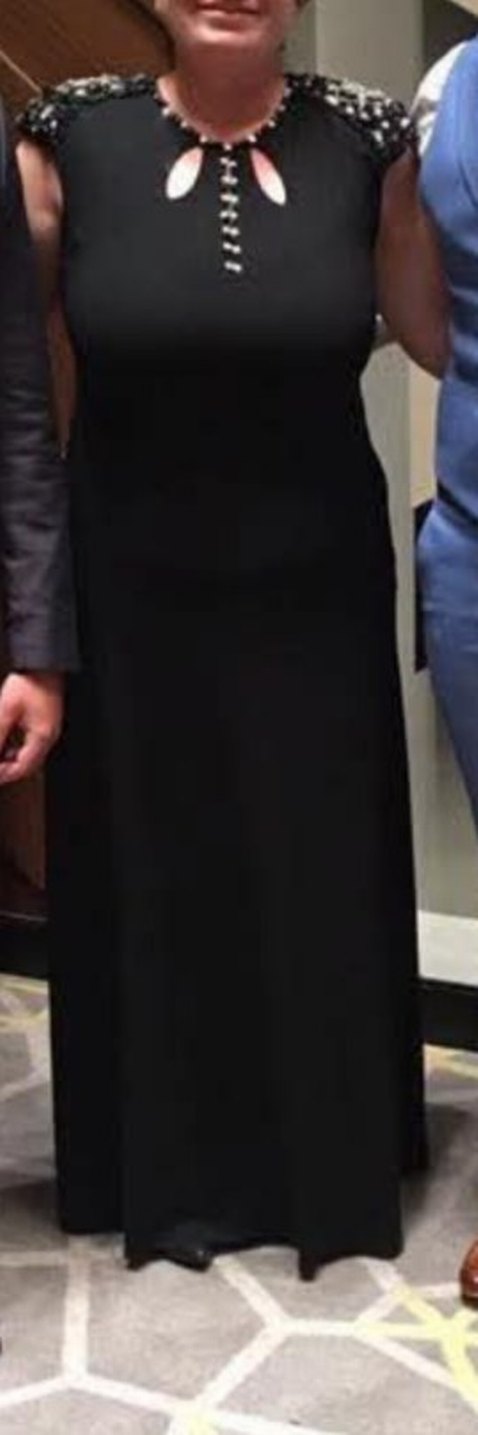 siyah taş detaylı abiye elbise - Görsel 5