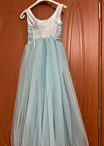 Mavi Drapeli Uzun  Abiye Elbise - Görsel 4