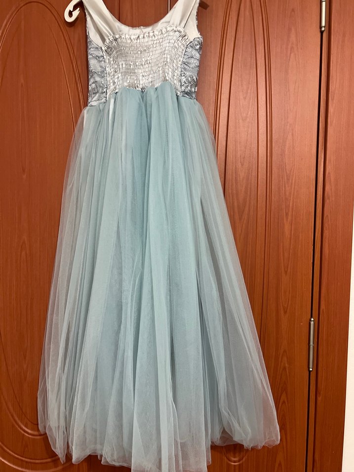 Mavi Drapeli Uzun  Abiye Elbise - Görsel 3