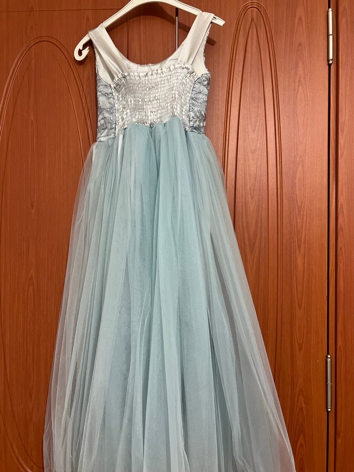 Mavi Drapeli Uzun  Abiye Elbise - Görsel 4