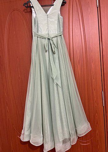 Gri Pilili V Yaka Uzun Abiye Elbise - Görsel 5