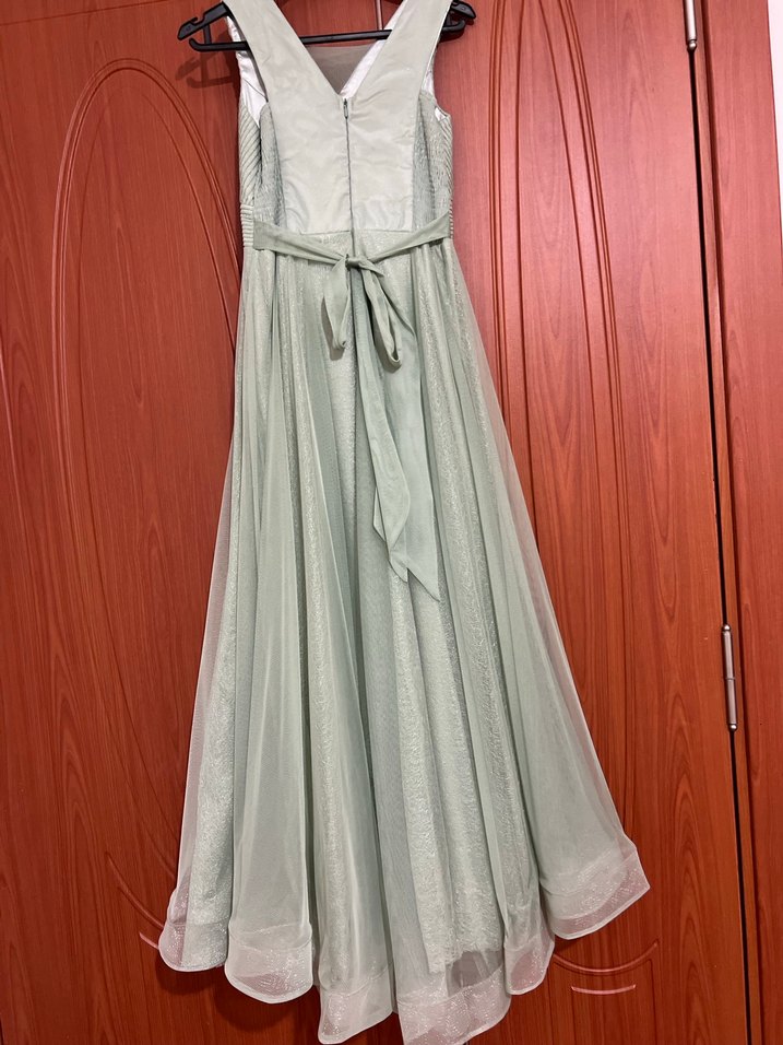 Gri Pilili V Yaka Uzun Abiye Elbise - Görsel 5