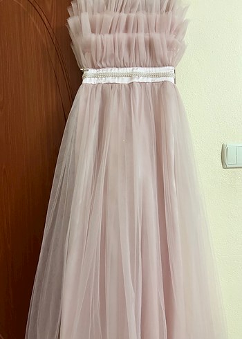 Toz pembe Kız Çocuk Fırfırlı Askılı Elbise - Görsel 4