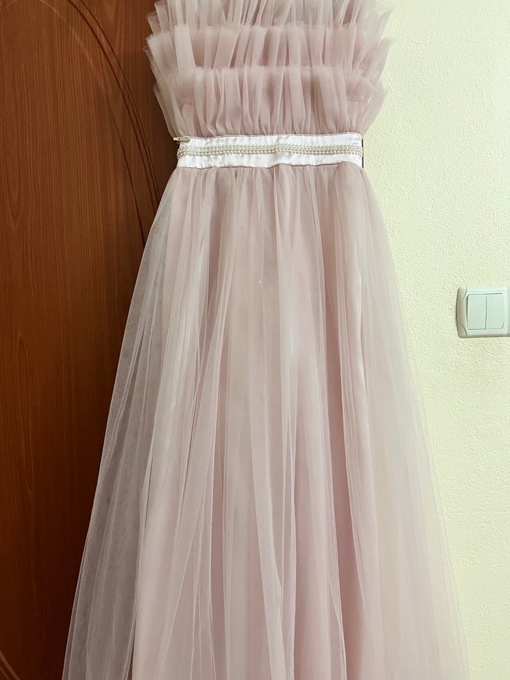 Toz pembe Kız Çocuk Fırfırlı Askılı Elbise - Görsel 4