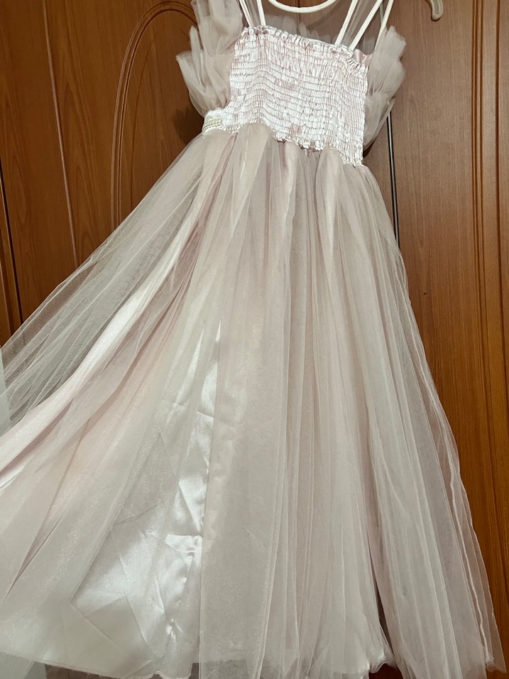 Toz pembe Kız Çocuk Fırfırlı Askılı Elbise - Görsel 5