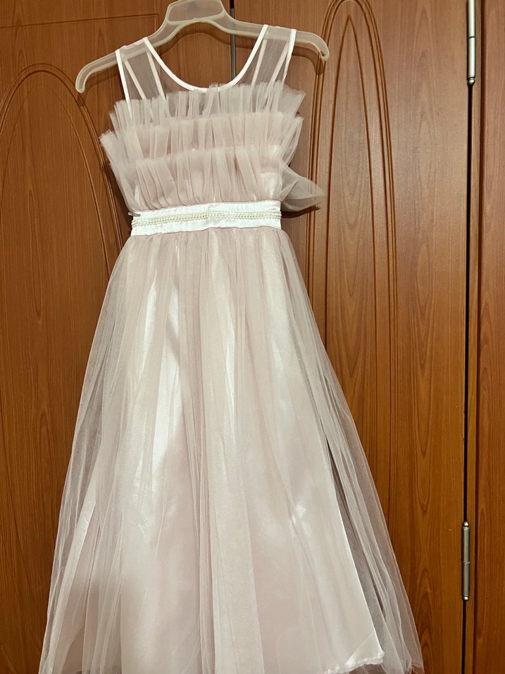 Toz pembe Kız Çocuk Fırfırlı Askılı Elbise - Görsel 3