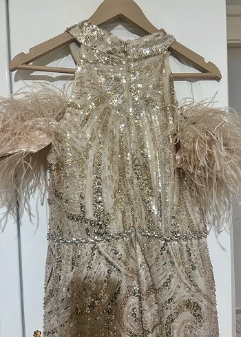 Krem rengi uzun şık abiye - Görsel 6