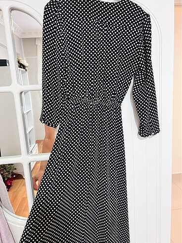 Şifon midi boy ges kol puantiyeli rahat elbise - Görsel 5