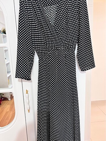 Şifon midi boy ges kol puantiyeli rahat elbise - Görsel 7