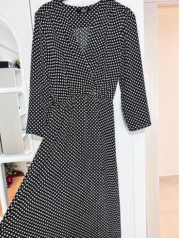 Şifon midi boy ges kol puantiyeli rahat elbise - Görsel 6