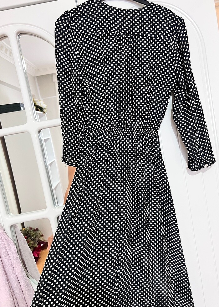 Şifon midi boy ges kol puantiyeli rahat elbise - Görsel 4